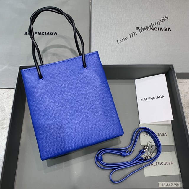 Balenciaga專櫃爆款小牛皮手提托特包 巴黎世家牙籤紋藍色小號方形購物包 fyj1680